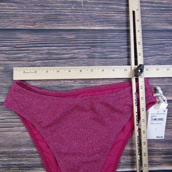 Good American NEW Medium Sz 2 Pink Sparkle Good Waist Cheeky Swim Bottoms Bikini - Picture 4 of 8